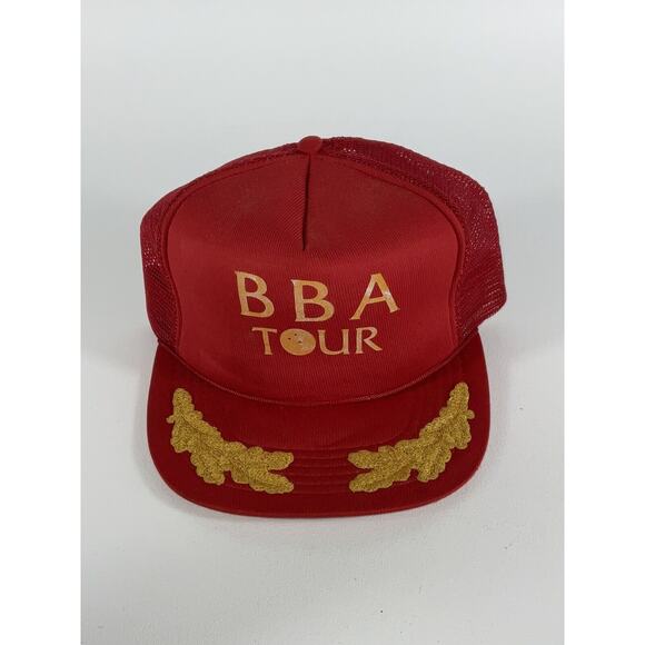 Vintage BBA TOUR Red And Gold Mesh Snapback Trucker Hat Cap Bowling 1970s - Picture 1 of 8